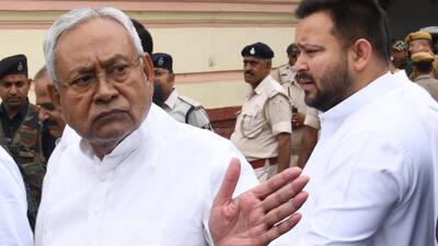 Bihar chief minister Nitish Kumar along with Deputy CM Tejashwi Yadav on the first day of the monsoon session of Bihar Assembly, in Patna on Monday (PTI) Bihar chief minister Nitish Kumar along with Deputy CM Tejashwi Yadav on the first day of the monsoon session of Bihar Assembly, in Patna on Monday (PTI)
