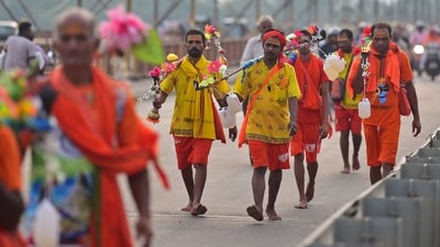 Devotees offered prayers at the Nageshwar Shiv temple in Kanpur and the Daksha Prajapati Shiv temple in Haridwar. (AFP) Devotees offered prayers at the Nageshwar Shiv temple in Kanpur and the Daksha Prajapati Shiv temple in Haridwar. (AFP)