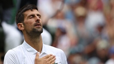 Novak Djokovic celebrates beating Poland's Hubert Hurkacz during their men's singles tennis match on the eighth day of the 2023 Wimbledon Championships. (AFP) Novak Djokovic celebrates beating Poland's Hubert Hurkacz during their men's singles tennis match on the eighth day of the 2023 Wimbledon Championships. (AFP)