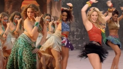 Tamannaah Bhatia in Jailer song Kaavaalaa; Shakira in Waka Waka music video. Tamannaah Bhatia in Jailer song Kaavaalaa; Shakira in Waka Waka music video.