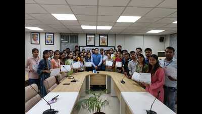 The students selected for the scholarship, in Lucknow on Monday. (HT PHOTO)