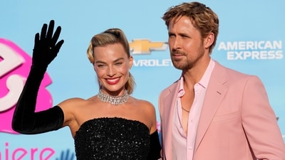 Margot Robbie, left, and Ryan Gosling arrive at the premiere of "Barbie" on Sunday, July 9, 2023, at The Shrine Auditorium in Los Angeles. (Chris Pizzello/Invision/AP) Margot Robbie, left, and Ryan Gosling arrive at the premiere of "Barbie" on Sunday, July 9, 2023, at The Shrine Auditorium in Los Angeles. (Chris Pizzello/Invision/AP)