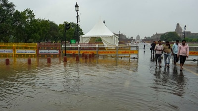 New Delhi: Commuters on Kartavya Path following monsoon rains, in New Delhi, Saturday, July 8, 2023. (PTI)
