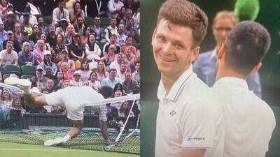 When Novak Djokovic met Centre Court net When Novak Djokovic met Centre Court net