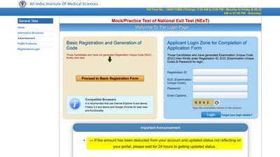 Registration for mock NExT exam ends today on next.aiimsexams.ac.in Registration for mock NExT exam ends today on next.aiimsexams.ac.in