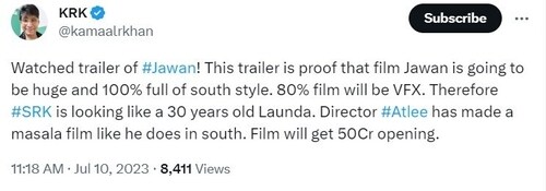 KRK on Jawan. KRK on Jawan.