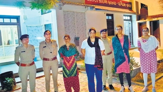 Goswami (in white) was sent to judicial custody on June 30. (HT Photo)