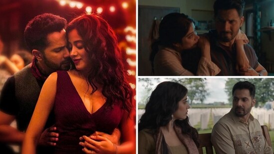 Varun Dhawan and Janhvi Kapoor in stills from the song Tumhe Kitna Pyaar Karte from the film Bawaal.