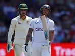 England's Ben Stokes reacts after being caught out by Australia's Steve Smith