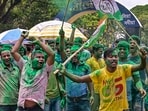 TMC workers and supporters celebrate the party's lead during the counting of votes of the West Bengal panchayat polls, in Nadia district on Tuesday. TMC workers and supporters celebrate the party's lead during the counting of votes of the West Bengal panchayat polls, in Nadia district on Tuesday.