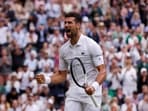 Serbia's Novak Djokovic celebrates winning his quarter final match against Russia's Andrey Rublev