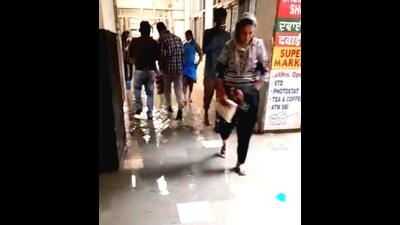 A flooded area in Government Medical College and Hospital, Sector 32, Chandigarh, after torrential rains lashed the city over the weekend and Monday. (HT Photo)