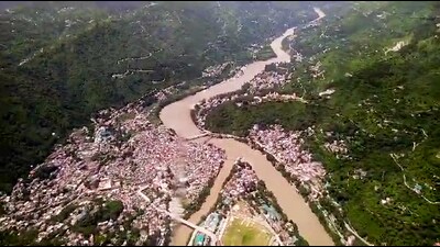 An aerial view of the flood-affected areas of Himachal Pradesh on Tuesday. (ANI)
