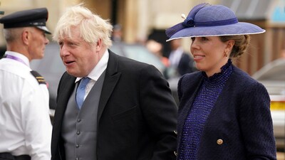 Former prime minister Boris Johnson and his wife Carrie Johnson. (AP)