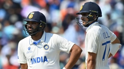 India's captain Rohit Sharma (2R) and India's Shubman Gill stand as they wait for the result of an umpires review (AFP) India's captain Rohit Sharma (2R) and India's Shubman Gill stand as they wait for the result of an umpires review (AFP)
