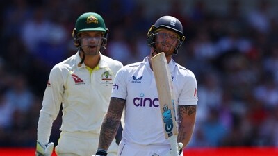 England's Ben Stokes reacts after being caught out by Australia's Steve Smith ( Reuters)