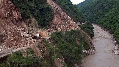 Chandigarh-Manali national highway closed following landslide near Six Mile area, in Mandi on Tuesday (ANI) Chandigarh-Manali national highway closed following landslide near Six Mile area, in Mandi on Tuesday (ANI)