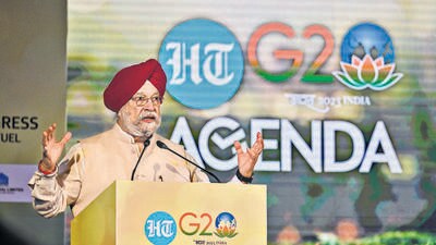 Hardeep Singh Puri, Union Minister of Petroleum and Natural Gas & Housing and Urban Affairs during the Keynote address (Hindustan Times) Hardeep Singh Puri, Union Minister of Petroleum and Natural Gas & Housing and Urban Affairs during the Keynote address (Hindustan Times)