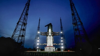 Sriharikota: The Launch Vehicle Mark-III (LVM3) M4 vehicle with Chandrayaan-3 at the launch pad at Satish Dhawan Space Centre after the conclusion of a simulation of the entire launch preparation and process, in Sriharikota.. (PTI) Sriharikota: The Launch Vehicle Mark-III (LVM3) M4 vehicle with Chandrayaan-3 at the launch pad at Satish Dhawan Space Centre after the conclusion of a simulation of the entire launch preparation and process, in Sriharikota.. (PTI)