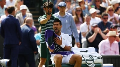 Serbia's Novak Djokovic reacts during his fourth match against Poland's Hubert Hurkacz (REUTERS)