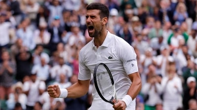 Serbia's Novak Djokovic celebrates winning his quarter final match against Russia's Andrey Rublev (REUTERS)