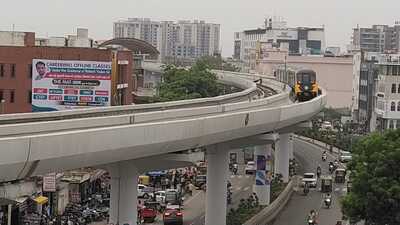 The Agra Metro captured during its trial run on Tuesday. (HT Photo)