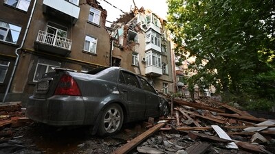 A five-storey residential building partially destroyed after drones attacks in eastern Ukrainian city of Sumy. (File/ AFP)