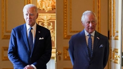 US president Joe Biden meets Britain's King Charles at Windsor Castle in Windsor, Britain. (Reuters)