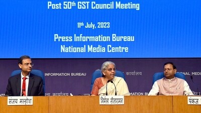 Union Finance Minister Nirmala Sitharaman addresses the press conference post the 50th GST Council meeting, in New Delhi on Tuesday. (CBIC twitter) Union Finance Minister Nirmala Sitharaman addresses the press conference post the 50th GST Council meeting, in New Delhi on Tuesday. (CBIC twitter)