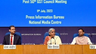 Union Finance Minister Nirmala Sitharaman addresses the press conference post the 50th GST Council meeting, in New Delhi on Tuesday. (CBIC twitter) Union Finance Minister Nirmala Sitharaman addresses the press conference post the 50th GST Council meeting, in New Delhi on Tuesday. (CBIC twitter)