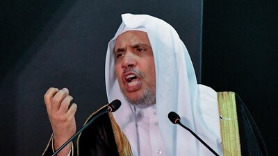 Saudi Arabia leader and Muslim World League Secretary General Sheikh Dr Mohammed bin Abdulkarim Al-Issa addresses during an event, at the India Islamic Cultural Centre in New Delhi on Tuesday. (ANI)