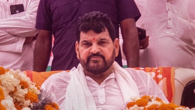 BJP MP Brij Bhushan Sharan Singh at an event in Gonda. (PTI file photo)