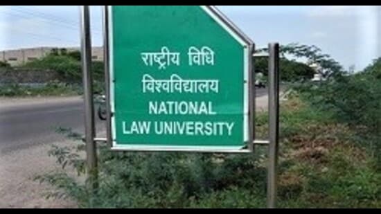 A signboard proclaiming the UP National Law University in Prayagraj (HT File Photo)