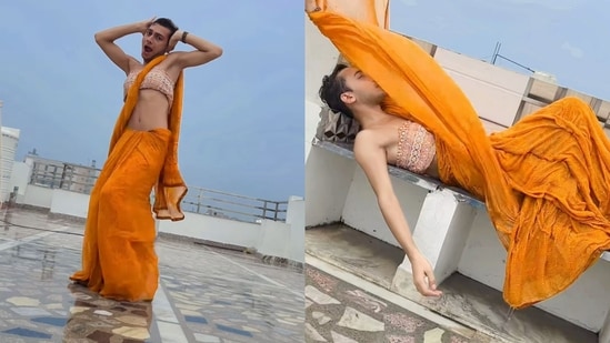 Man in a saree dancing to Tip Tip Barsa Paani. (Instagram/@amit_the_shinning_star)