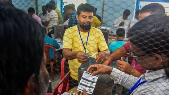 Murshidabad: Counting of votes for the West Bengal panchayat polls underway, at a centre in Murshidabad district, Tuesday, July 11, 2023. (PTI Photo)