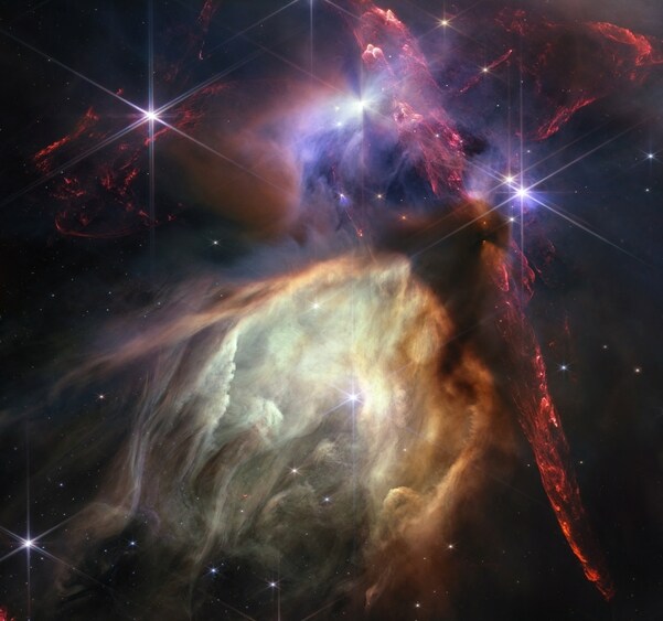 The Rho Ophiuchi cloud complex, the closest star-forming region to Earth, is seen in a composite of separate exposures acquired by the James Webb Space Telescope using the NIRCam instrument released July 12, 2023. (via REUTERS)