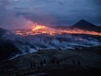Lava emerges from a fissure of the Fagradalsfjall volcano near the Litli-Hrútur mountain, some 30 kilometers (19 miles) southwest of Reykjavik, Iceland, Monday July 10, 2023. Iceland opens access to volcanic eruption site as fumes subside, more visitors still expected 