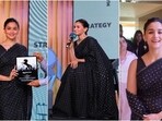 Alia Bhatt stuns in a black saree and minimal makeup at an event. Alia Bhatt stuns in a black saree and minimal makeup at an event.