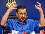 Delhi Chief Minister Arvind Kejriwal during the press conference after the emergency meeting on Delhi Rainfall /waterlogged Yamuna Flood situation on Monday, (Photo by Raj K Raj/ Hindustan Times)