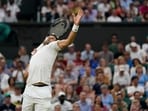 Serbia's Novak Djokovic serves during Wimbledon men's singles fourth round
