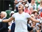 Ons Jabeur celebrates at the 2023 Wimbledon Championships