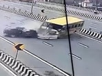 The accident was caught on CCTV cameras installed along the expressway. (HT PHOTO)