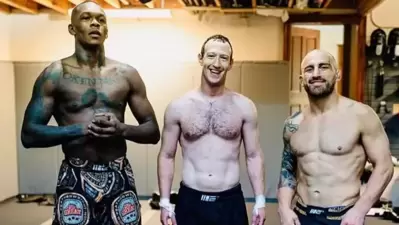 Mark Zuckerberg (C) pictured with Israel Adesanya (L) and Alexander Volkanovski. (Instagram) Mark Zuckerberg (C) pictured with Israel Adesanya (L) and Alexander Volkanovski. (Instagram)
