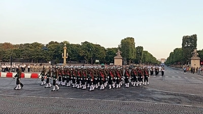 Indian Armed Forces contingent participates in the preparations for the Bastille Day Parade 2023, in Paris on Monday. (ANI) Indian Armed Forces contingent participates in the preparations for the Bastille Day Parade 2023, in Paris on Monday. (ANI)