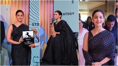 Alia Bhatt stuns in a black saree and minimal makeup at an event. (Instagram) Alia Bhatt stuns in a black saree and minimal makeup at an event. (Instagram)