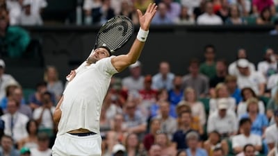 Serbia's Novak Djokovic serves during Wimbledon men's singles fourth round (AP) Serbia's Novak Djokovic serves during Wimbledon men's singles fourth round (AP)