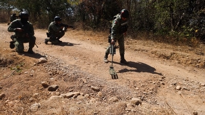 A coordinated series of roadway bomb blasts on July 11, 2023 in Tlajomulco, Jalisco state killed four police officers and two civilians, as well as wounded 14 others. (AP Photo) A coordinated series of roadway bomb blasts on July 11, 2023 in Tlajomulco, Jalisco state killed four police officers and two civilians, as well as wounded 14 others. (AP Photo)