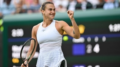 Belarus's Aryna Sabalenka celebrates winning against US player Madison Keys during their women's singles quarter-finals (AFP) Belarus's Aryna Sabalenka celebrates winning against US player Madison Keys during their women's singles quarter-finals (AFP)