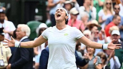 Ons Jabeur celebrates at the 2023 Wimbledon Championships (AFP) Ons Jabeur celebrates at the 2023 Wimbledon Championships (AFP)