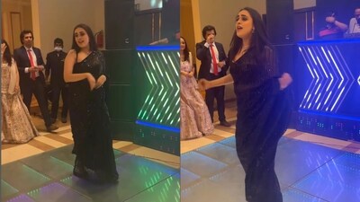 Groom’s sister matching steps to the song Sharara. (Instagram/@sakshimaken) Groom’s sister matching steps to the song Sharara. (Instagram/@sakshimaken)